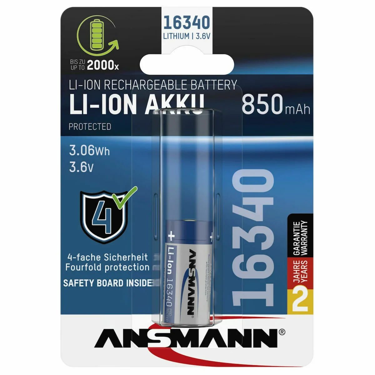 Ansmann Akku Επαναφορτιζόμενη Μπαταρία 16340 Li-ion 850mAh 3.6V 1τμχ 1300-0017 - Image 1