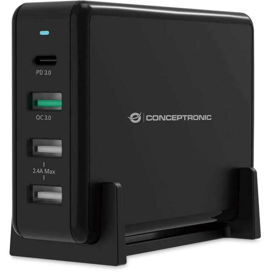 20220131115251_conceptronic_vasi_fortisis_me_3_thyres_usb_a_kai_thyra_usb_c_65w_power_delivery_quick_charge_3_0_se_mayro_chroma_ozul01b Conceptronic Βάση Φόρτισης με 3 Θύρες USB-A και Θύρα USB-C 65W Power Delivery / Quick Charge 3.0 σε Μαύρο χρώμα (OZUL01B) - Image 1
