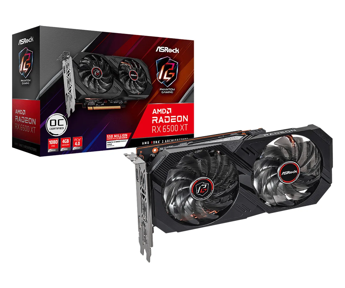ASRock Radeon RX 6500 XT 4GB GDDR6 Phantom Gaming D OC Κάρτα Γραφικών 90-GA3DZZ-00UANF - Image 1