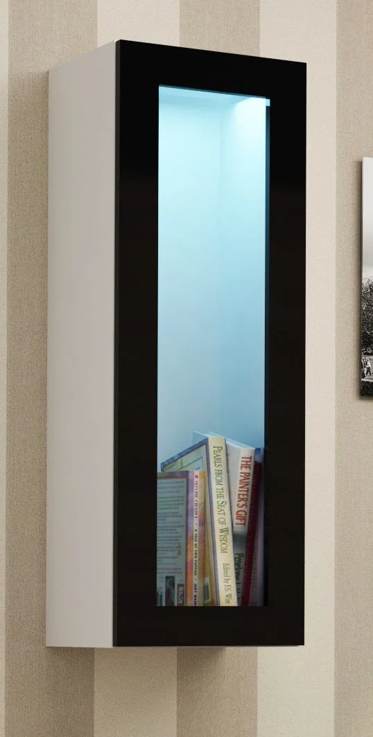 20220201121639_vitrina_saloniou_kremasti_vigo_white_black_gloss_35x32x90cm Vigo Κρεμαστή Βιτρίνα Σαλονιού από Μοριοσανίδα με Τζάμι White / Black Gloss 35x32x90cm - Image 1