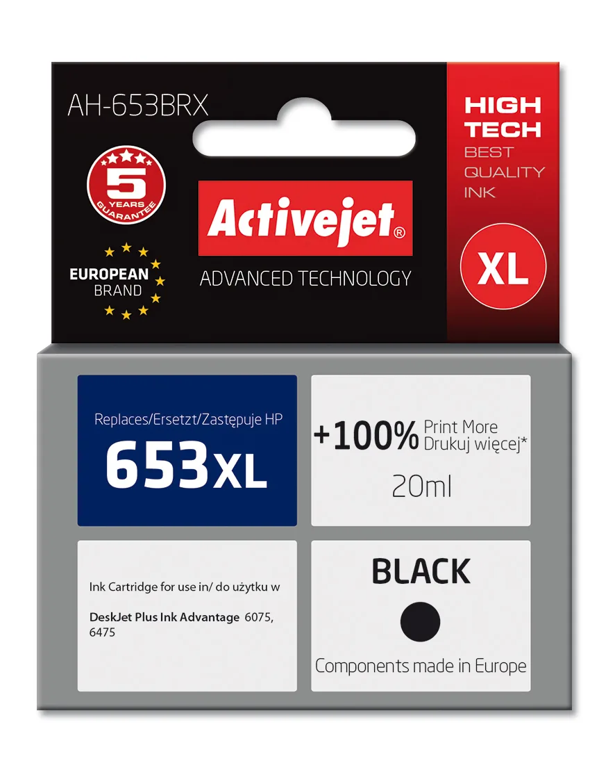 Active Jet Συμβατό Μελάνι Εκτυπωτή InkJet HP 653XL 3YM75AE 720 Σελίδων 20ml Μαύρο - Image 1
