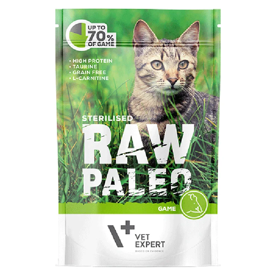 20220330094906_vetexpert_raw_paleo_sterilised_game_100gr VetExpert Raw Paleo Sterilised Game Υγρή Τροφή για Ενήλικες Γάτες σε Φακελάκι με Κυνήγι χωρίς Γλουτένη 100gr - Image 1