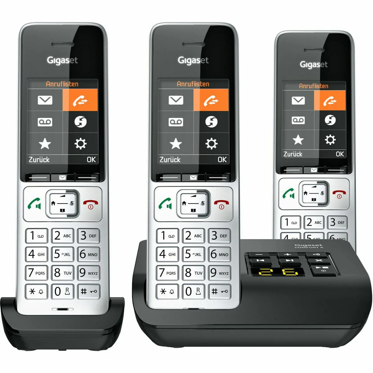 Gigaset Comfort 500A Ασύρματο Τηλέφωνο Trio με Ελληνικό Μενού Ασημί - Image 1