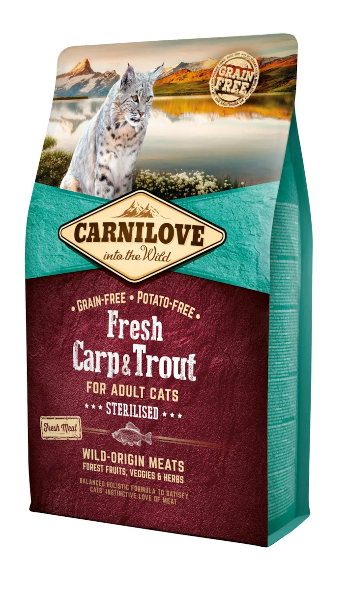 20220506101925_carnilove_into_the_wild_fresh_carp_trout_xira_trofi_gia_enilikes_steiromenes_gates_me_pestrofa_6kg Carnilove Into The Wild Fresh Carp & Trout Ξηρά Τροφή χωρίς Σιτηρά για Ενήλικες Στειρωμένες Γάτες με Πέστροφα 6kg - Image 1