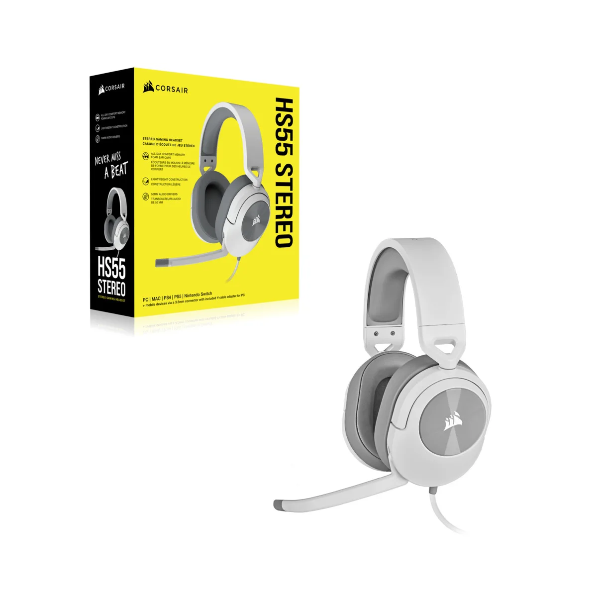 Corsair HS55 Stereo Over Ear Gaming Headset με σύνδεση 3.5mm Λευκό - Image 1