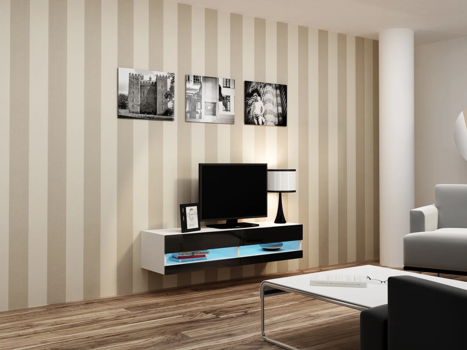 Vigo New με Φωτισμό LED White / Black Gloss Μ140xΠ30xΥ40cm - Image 1