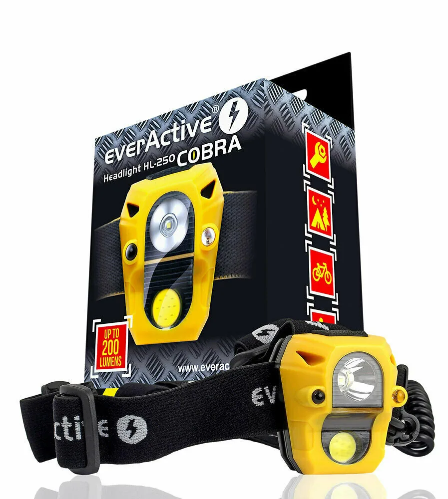 20220509162341_a43403c3 everActive Φακός Κεφαλής LED IPX4 με Μέγιστη Φωτεινότητα 200lm Cobra HL-250 HL250 - Image 1