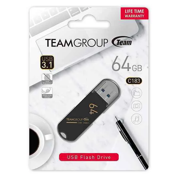 20220512091256_259f53a2 TeamGroup C183 64GB USB 3.1 Stick Μαύρο - Image 1