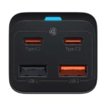 Baseus Βάση Φόρτισης GaN με 2 Θύρες USB-A και 2 Θύρες USB-C 65W Power Delivery / Quick Charge 4.0 σε Μαύρο χρώμα (Gan3 Pro)