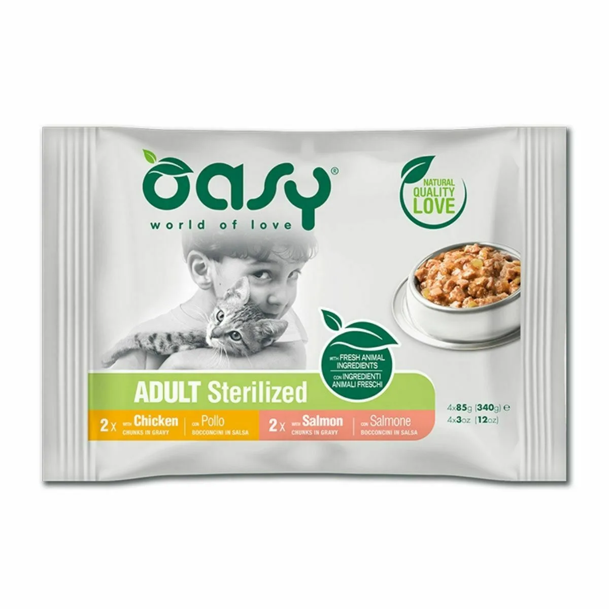 Oasy Multipack Υγρή Τροφή για Ενήλικες Γάτες σε Φακελάκι με Κοτόπουλο και Σολομό 4x85gr ΟΑ-792 - Image 1