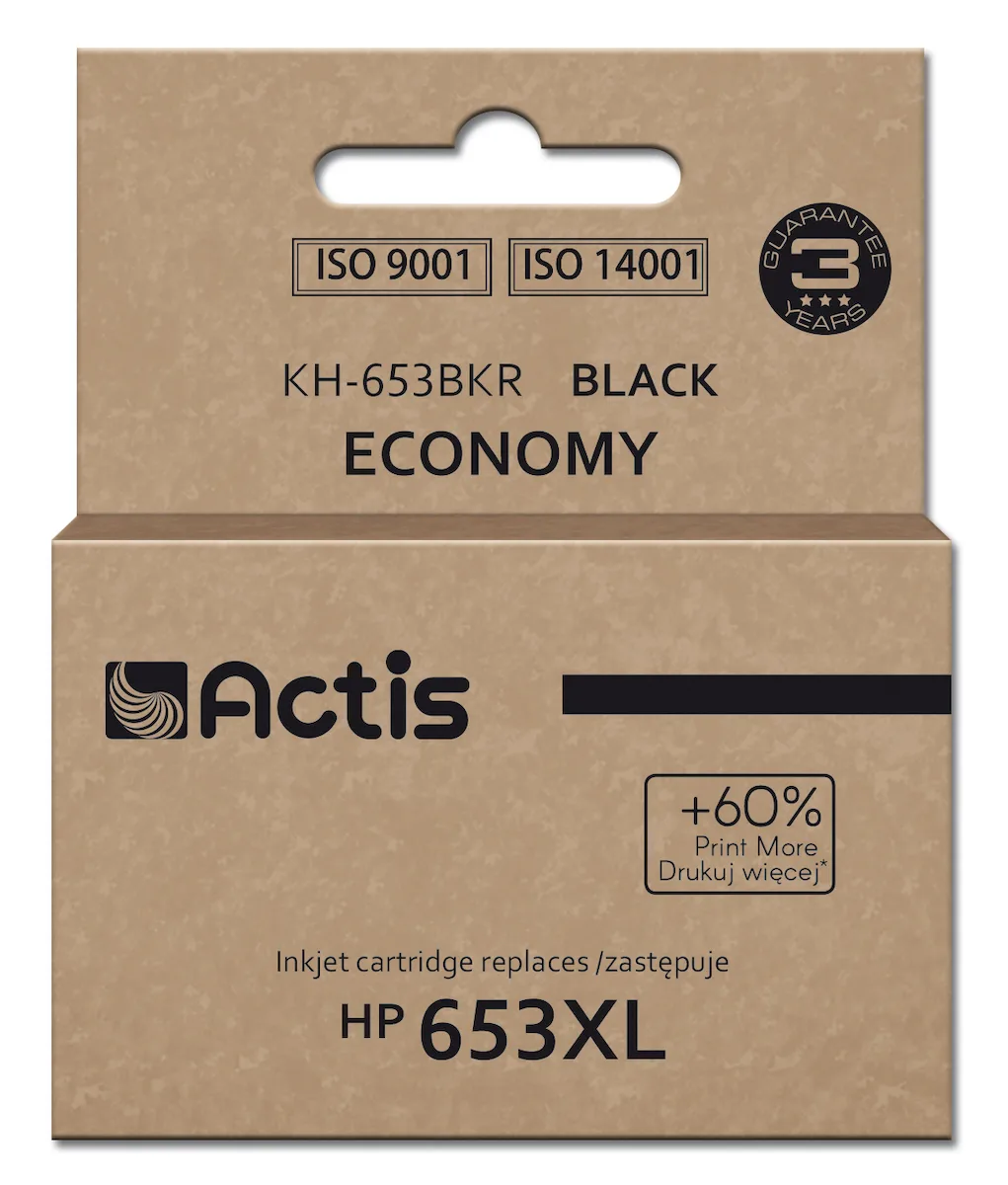 Actis Συμβατό Μελάνι Εκτυπωτή InkJet HP 653XL 3YM75AE 575 Σελίδων 20ml Μαύρο 1τμχ KH-653BKR - Image 1