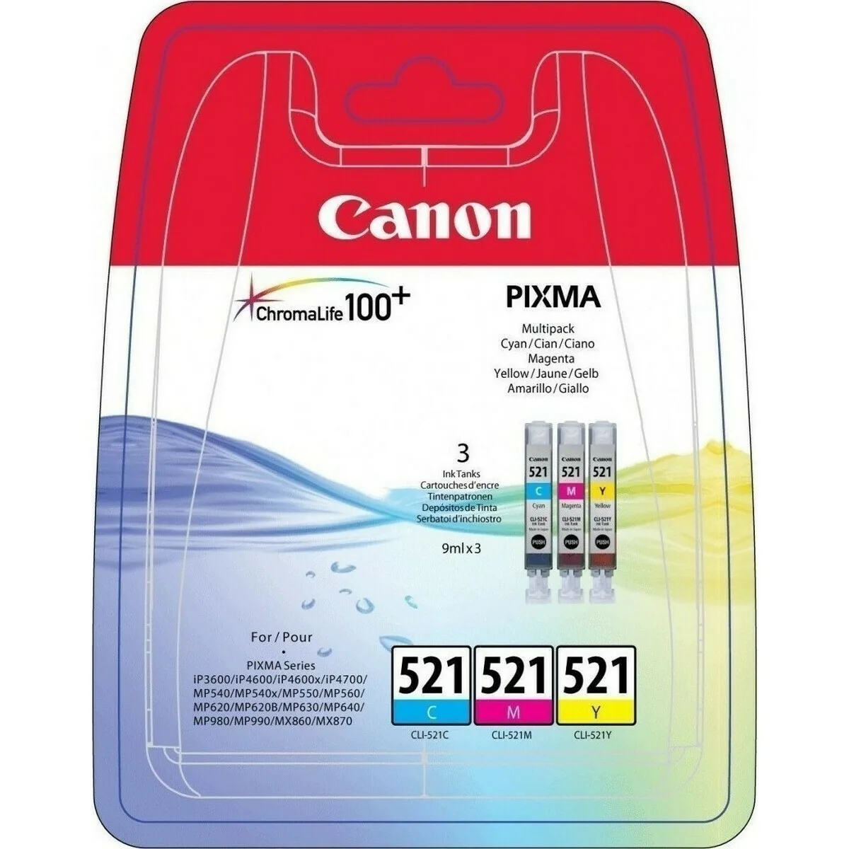 Canon CLI-521 Γνήσιο Πακέτο 3 Μελανιών Εκτυπωτή InkJet Κίτρινο / Κυανό / Ματζέντα (2934B010) - Image 1