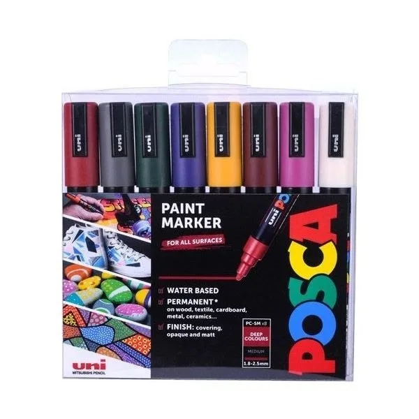 Posca PC5M Ανεξίτηλοι Μαρκαδόροι Σετ 8 χρώματα 238D76 - Image 1