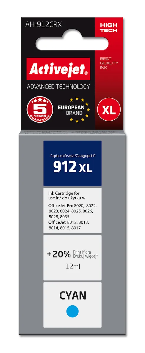 Active Jet Συμβατό Μελάνι Εκτυπωτή InkJet HP 912XL 3YL81AE 990 Σελίδων 12ml Κυανό 1τμχ AH-912CRX - Image 1