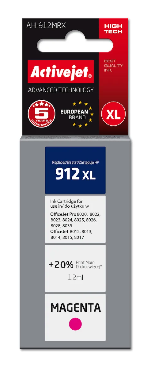 Active Jet Συμβατό Μελάνι Εκτυπωτή InkJet HP 912XL 3YL82AE 990 Σελίδων 12ml Ματζέντα 1τμχ AH-912MRX - Image 1
