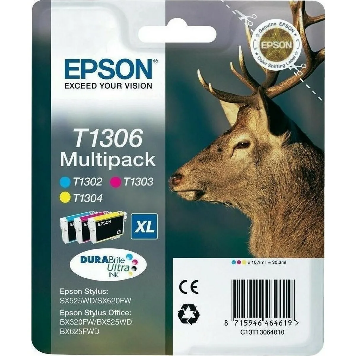 Epson T1306 Γνήσιο Πακέτο 3 Μελανιών Εκτυπωτή InkJet Κίτρινο / Κυανό / Ματζέντα (C13T13064010 C13T13064012) - Image 1