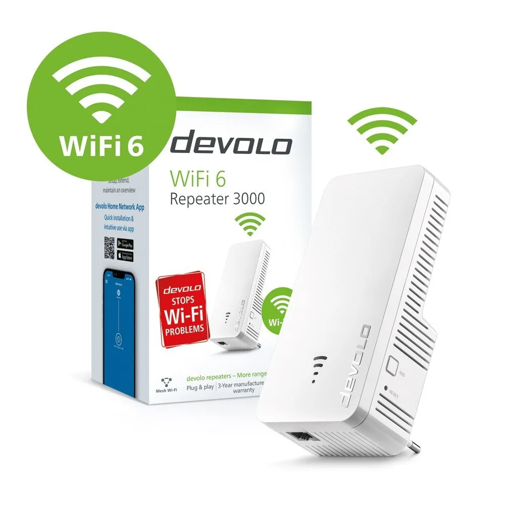 Devolo WiFi 6 Repeater 3000 Mesh WiFi Extender Dual Band (2.4 & 5GHz) 3000Mbps - Image 1