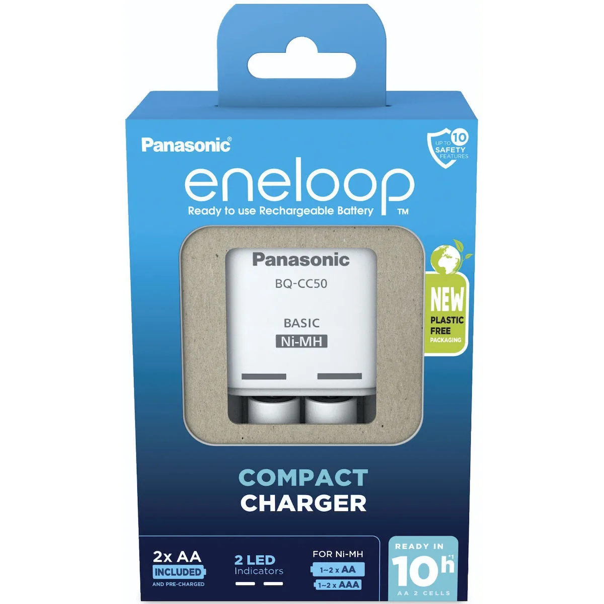 Panasonic Eneloop Compact BQ-CC50 Φορτιστής 2 Μπαταριών Ni-MH Μεγέθους AA Σετ με 2x AA 2000mAh σε Λευκό χρώμα - Image 1