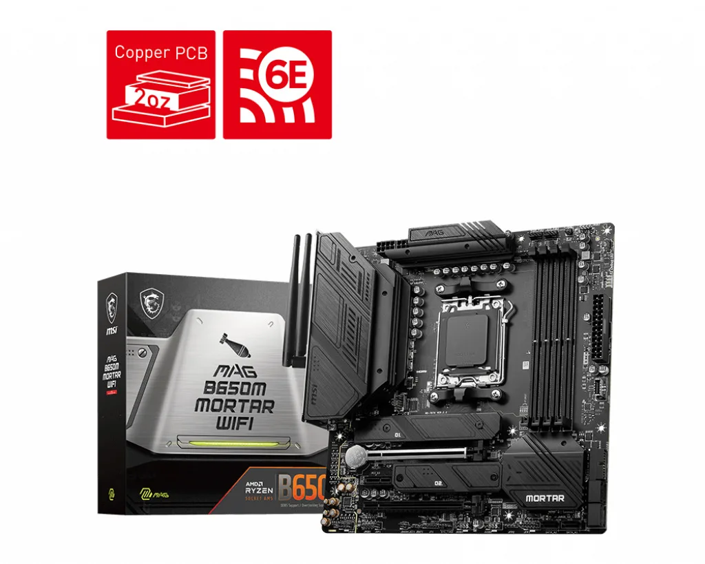 MSI Mag B650M Mortar WiFi Motherboard Micro ATX με AMD AM5 Socket 7D76-001R - Image 1