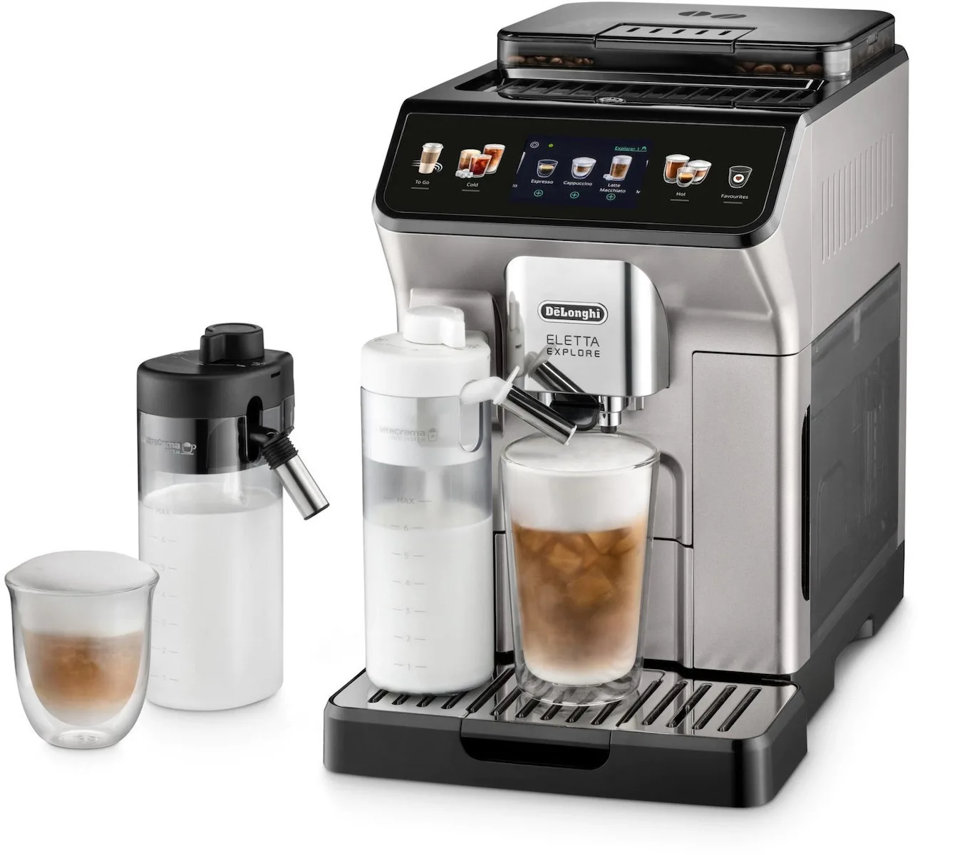De'Longhi Eletta Explore Αυτόματη Μηχανή Espresso 1450W Πίεσης 19bar για Cappuccino με Μύλο Άλεσης Titanium - Image 1