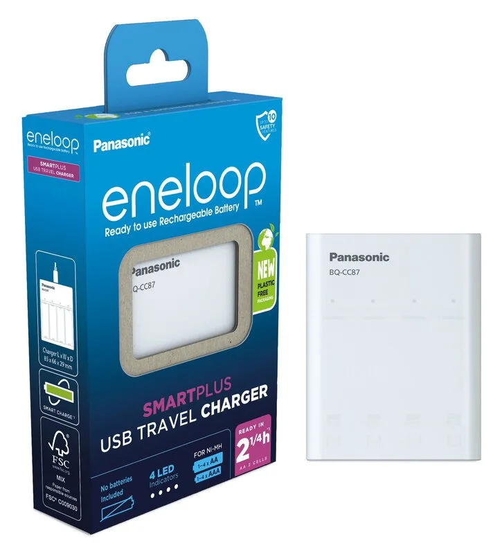 Panasonic Eneloop Smart Plus BQ-CC87 USB Φορτιστής 4 Μπαταριών Ni-MH Μεγέθους AA/AAA σε Λευκό χρώμα - Image 1
