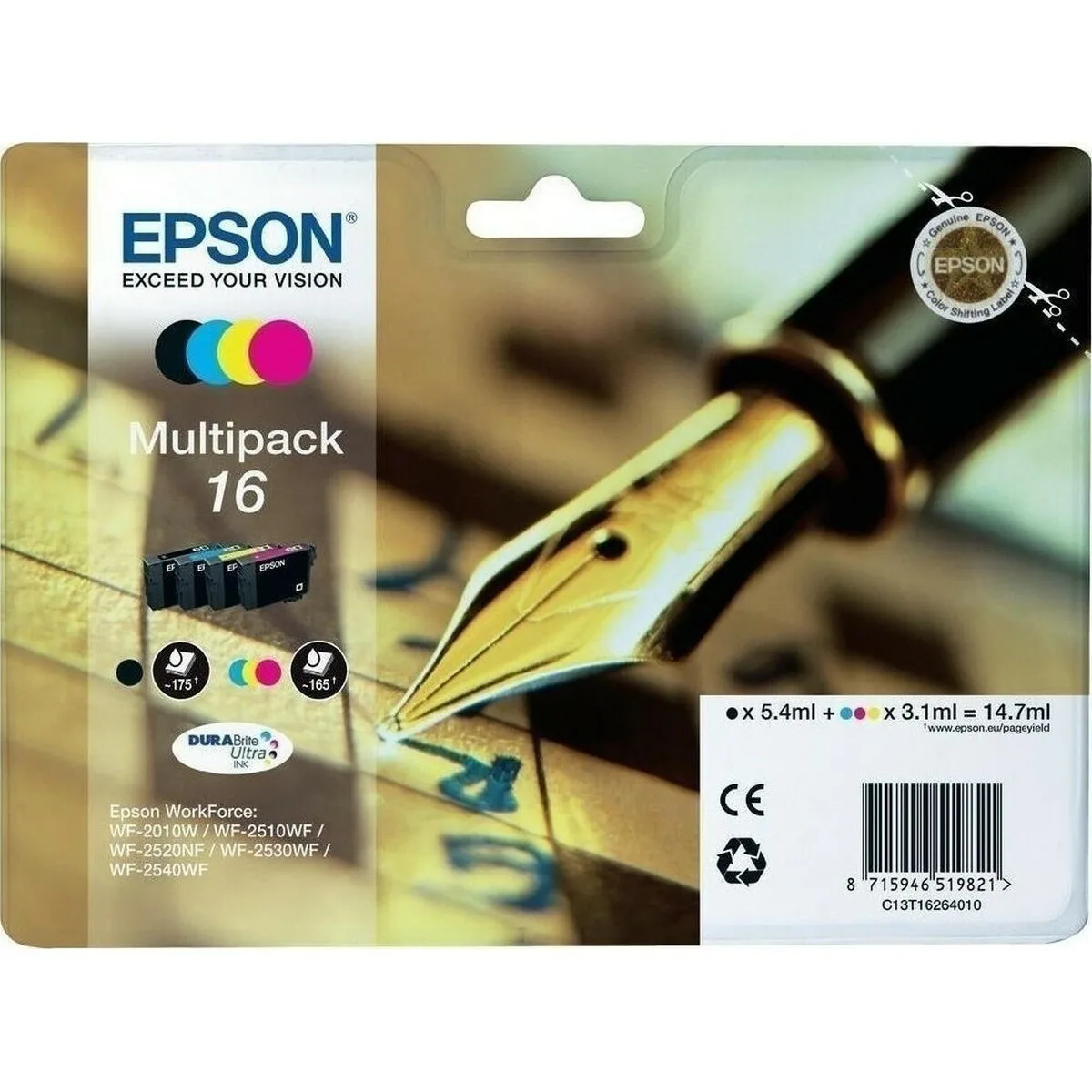 Epson 16 Γνήσιο Πακέτο 4 Μελανιών Εκτυπωτή InkJet Κίτρινο / Κυανό / Ματζέντα / Μαύρο (C13T16264010 C13T16264012) - Image 1