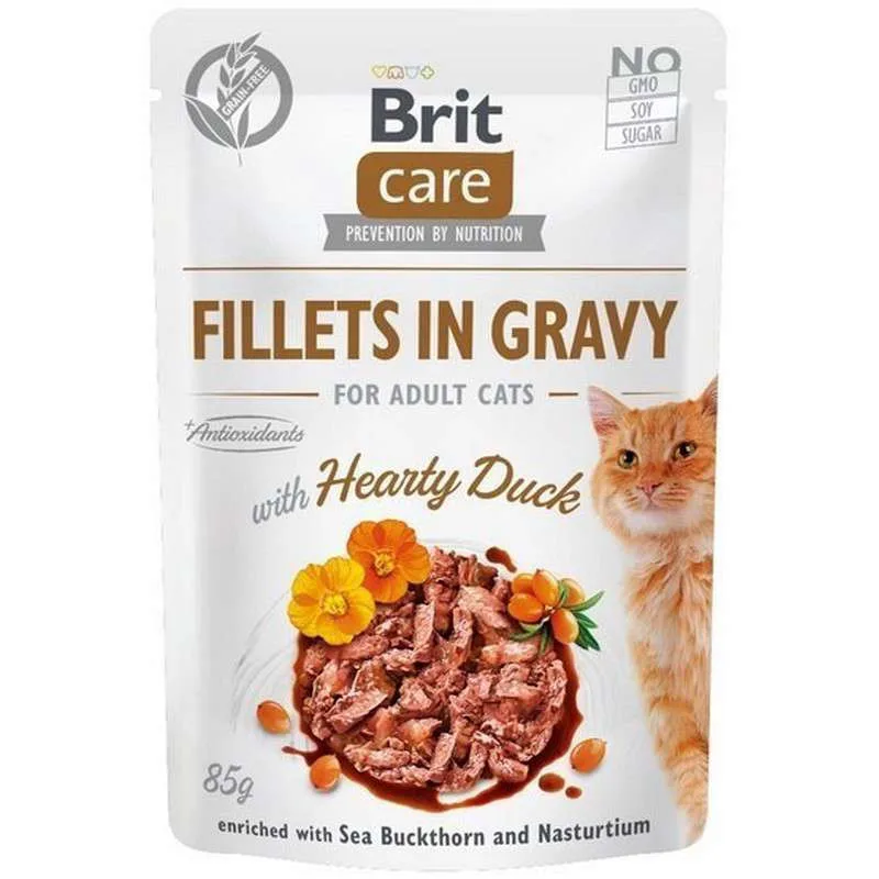 Brit Care Fillets In Gravy Υγρή Τροφή για Ενήλικες Γάτες σε Φακελάκι με Πάπια χωρίς Γλουτένη 85gr - Image 1