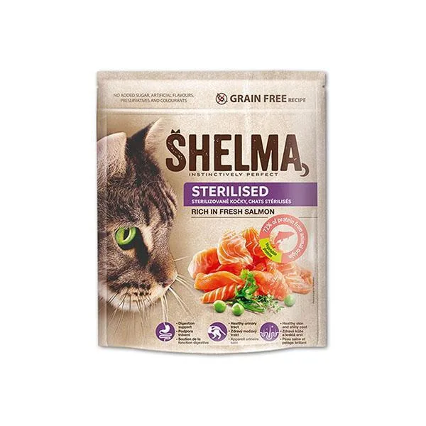 Shelma Sterilised Ξηρά Τροφή χωρίς Σιτηρά για Ενήλικες Στειρωμένες Γάτες με Σολομό 0.75kg - Image 1