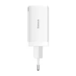 Baseus Φορτιστής GaN με Θύρα USB-A και 2 Θύρες USB-C και Καλώδιο USB-C - USB-C 65W Quick Charge 3.0 Λευκός (Gan5)