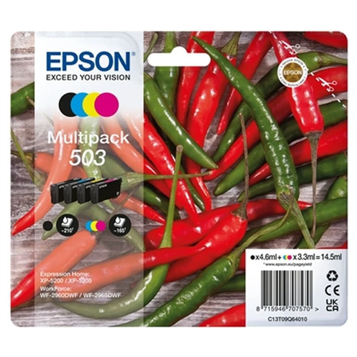 Epson 503 Γνήσιο Πακέτο 4 Μελανιών Εκτυπωτή InkJet Κίτρινο / Κυανό / Ματζέντα / Μαύρο (C13T09Q64010) - Image 1