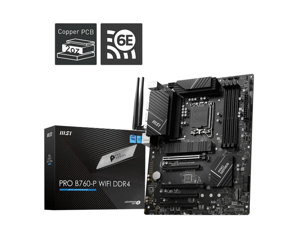 MSI Pro B760-P WIFI DDR4 Motherboard ATX με Intel 1700 Socket 7D98-001R - Image 1