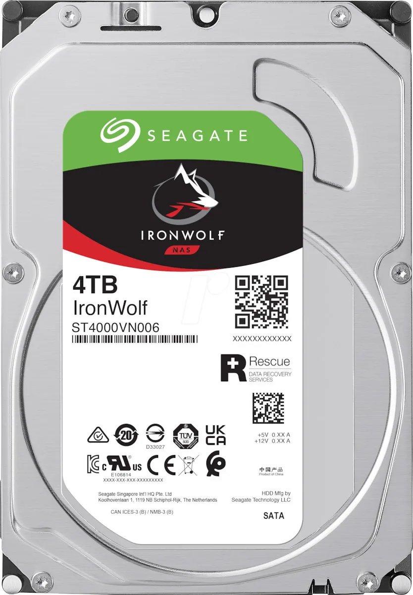 Seagate Ironwolf 4TB HDD Σκληρός Δίσκος 3.5" SATA III 5400rpm με 256MB Cache για NAS ST4000VN006 - Image 1