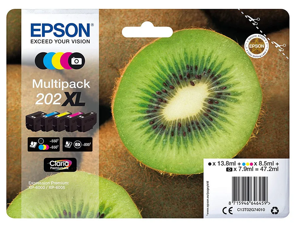 Epson 202XL Γνήσιο Πακέτο 5 Μελανιών Εκτυπωτή InkJet Κίτρινο / Κυανό / Ματζέντα / Μαύρο (C13T02G74020) - Image 1