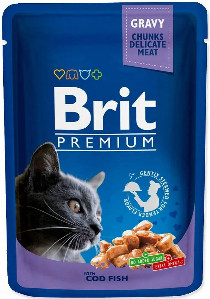 Brit Premium Υγρή Τροφή για Ενήλικες Γάτες σε Φακελάκι με Μπακαλιάρο χωρίς Γλουτένη 100gr 306084 - Image 1