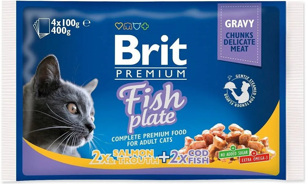 Brit Premium Fish Plate Υγρή Τροφή για Ενήλικες Γάτες σε Φακελάκι με Ψάρια χωρίς Γλουτένη 4x100gr 306087 - Image 1