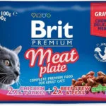 Brit Premium Meat Plate Υγρή Τροφή για Ενήλικες Γάτες σε Φακελάκι με Βοδινό χωρίς Γλουτένη 4x100gr 306088