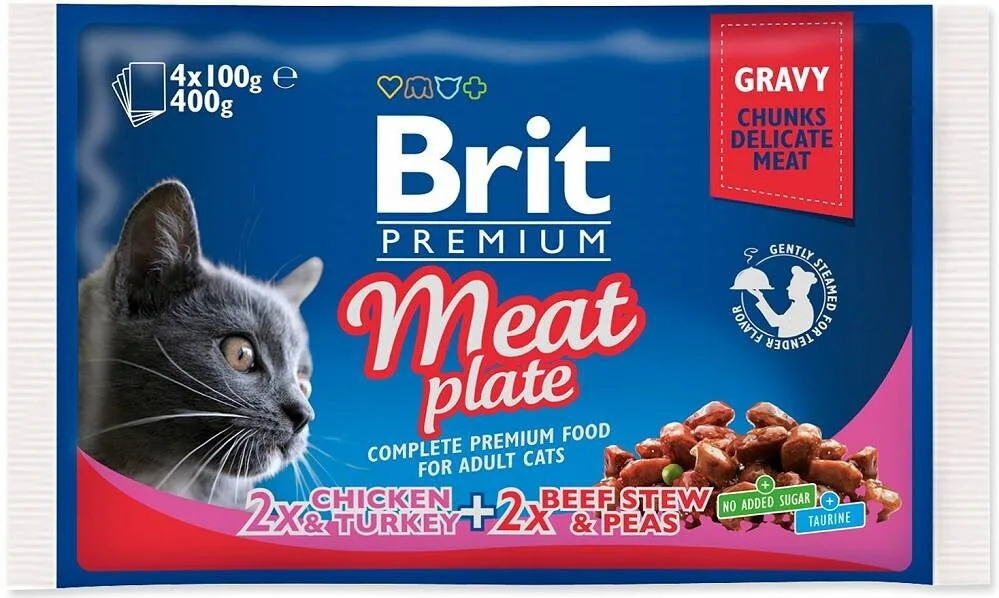 Brit Premium Meat Plate Υγρή Τροφή για Ενήλικες Γάτες σε Φακελάκι με Βοδινό χωρίς Γλουτένη 4x100gr 306088 - Image 1
