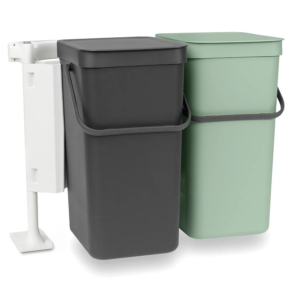 Brabantia Sort&Go Κάδος Απορριμμάτων Πλαστικός Dark Grey & Jade Green 16lt 2τμχ 214462 - Image 1
