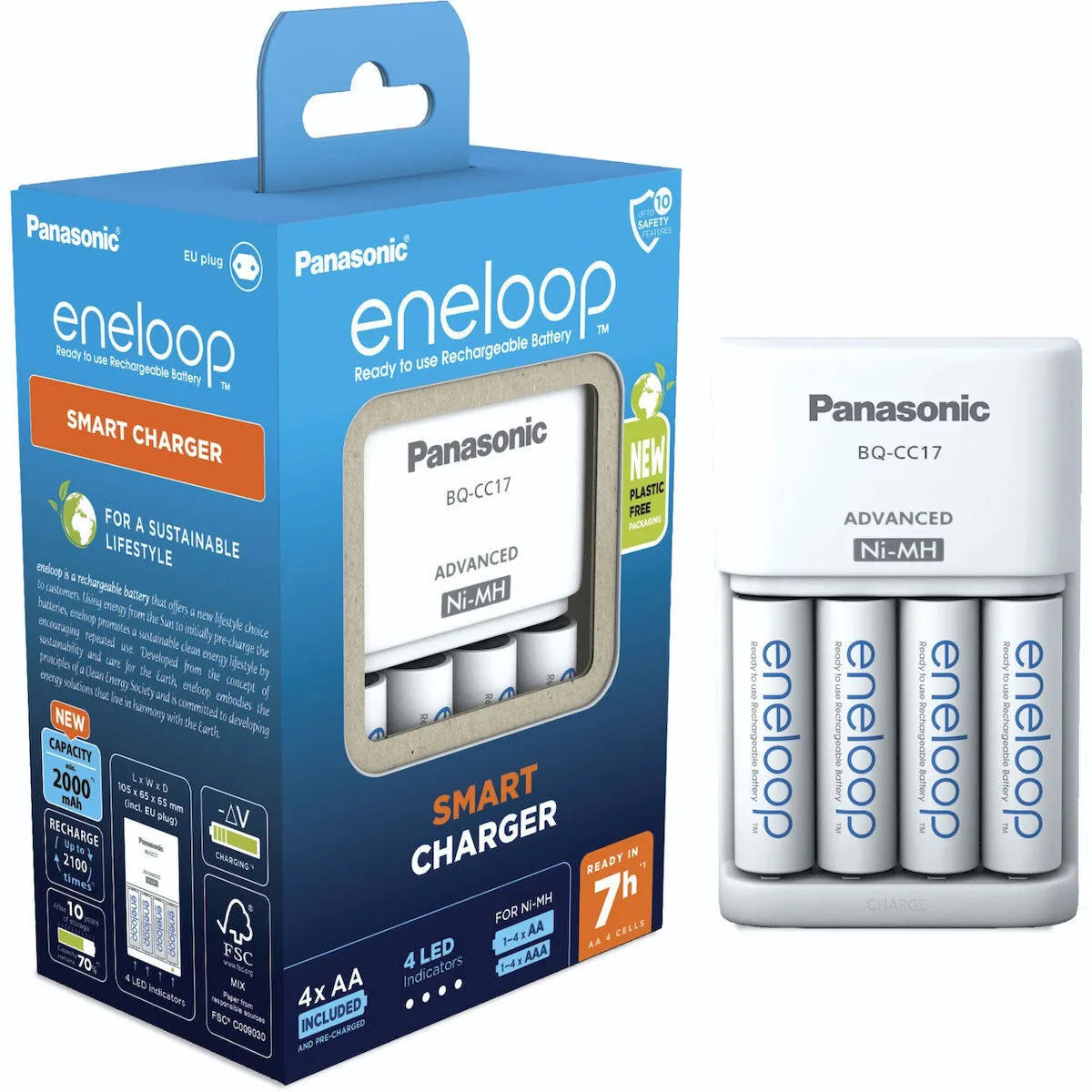 Panasonic Eneloop Advanced BQ-CC17 Φορτιστής 4 Μπαταριών Ni-MH Μεγέθους AA/AAA Σετ με 4x AA 2000mAh σε Λευκό χρώμα - Image 1