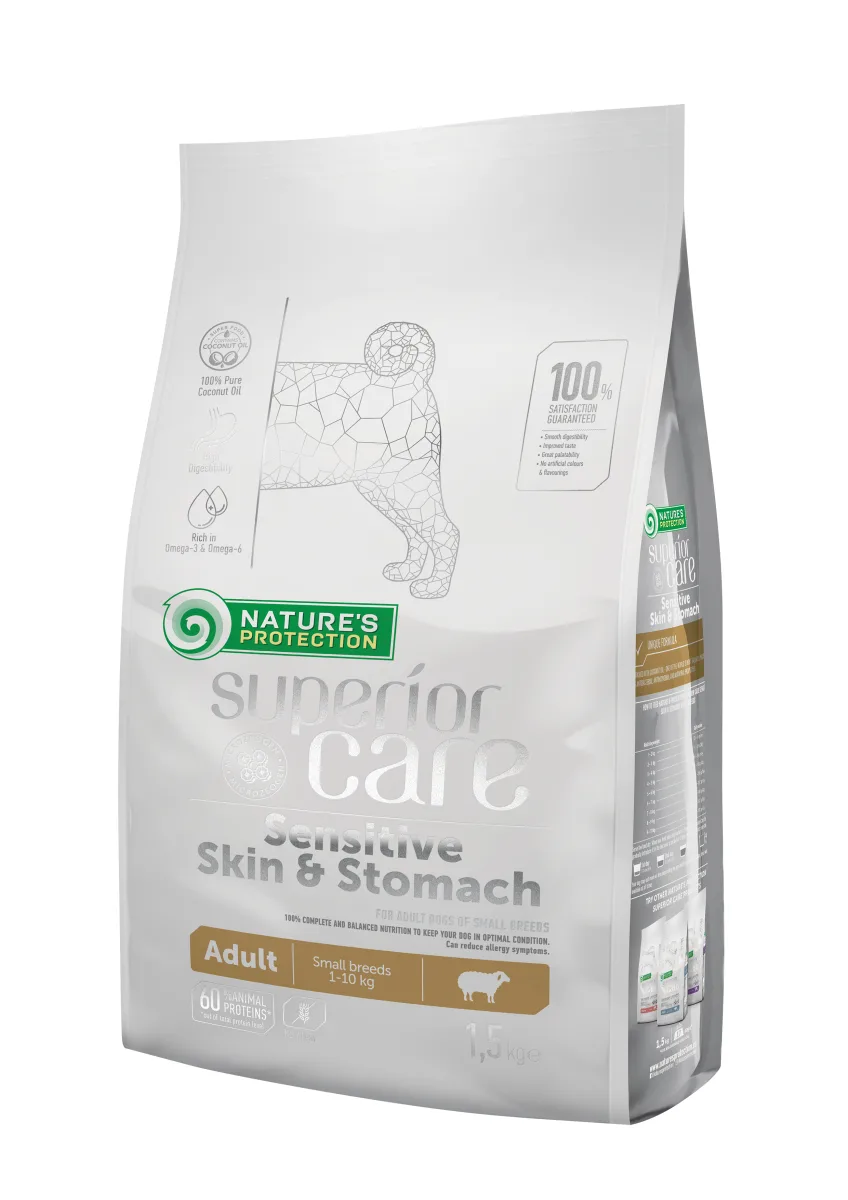 Nature's Protection Sensitive Skin & Stomach Small 1.5kg Ξηρά Τροφή χωρίς Σιτηρά & Γλουτένη για Ενήλικους Σκύλους Μικρόσωμων Φυλών με Αρνί - Image 1