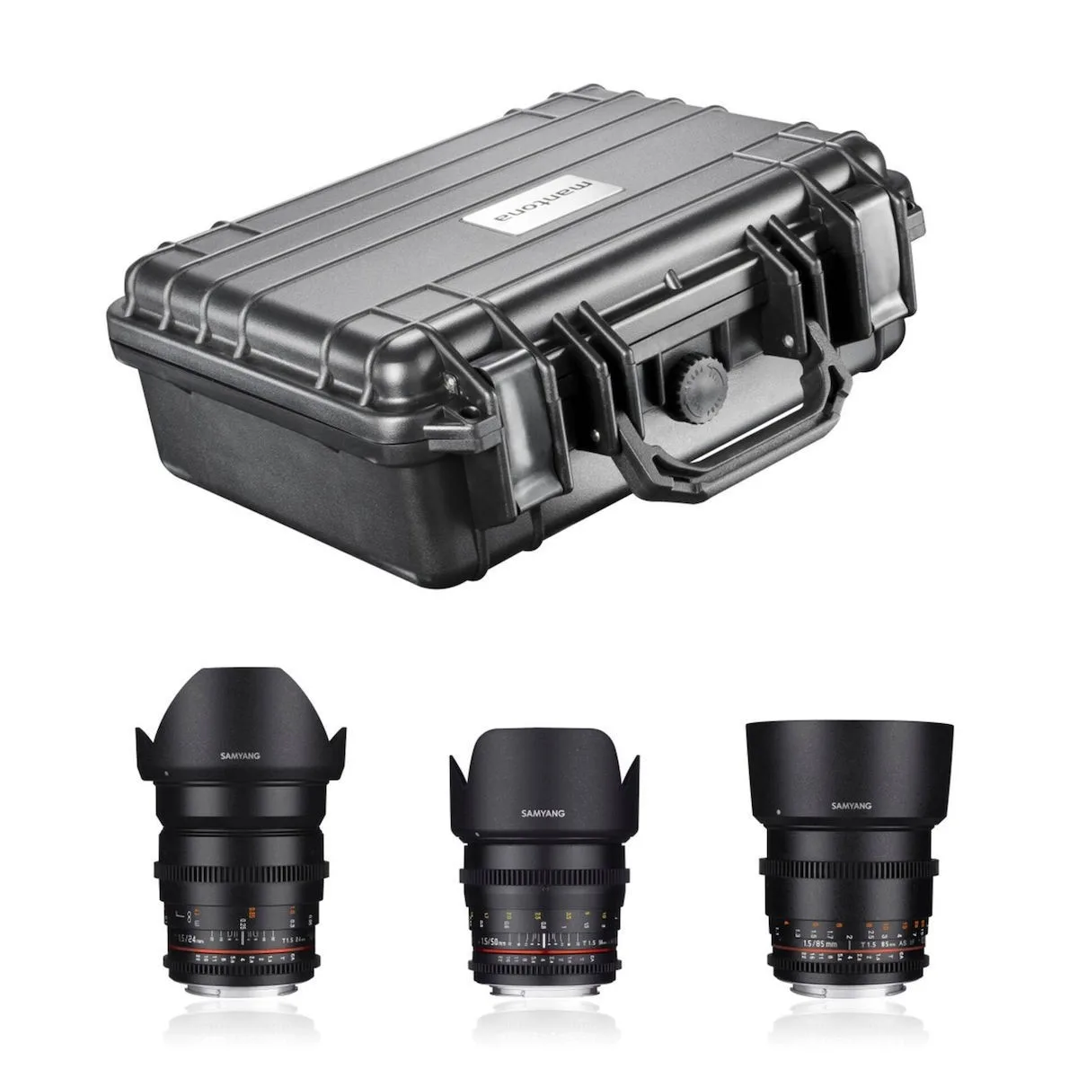 Samyang Kit Φωτογραφικών Φακών Video DSLR Basic Set (Samyang 24/3,1 + Samyang 50/1,5 + Samyang 85/1,5 + Mantona Outdoor Case M) Wide Angle για Sony E Mount Μαύρος - Image 1