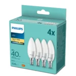 Philips Λάμπες LED 5W 106mm για Ντουί E14 και Σχήμα B35 Θερμό Λευκό 470lm 4τμχ 929002968499
