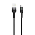 Usams US-SJ313 U26 Braided / LED USB 2.0 Cable USB-C male - USB-A 60W Μαύρο 1m SJ313TC01