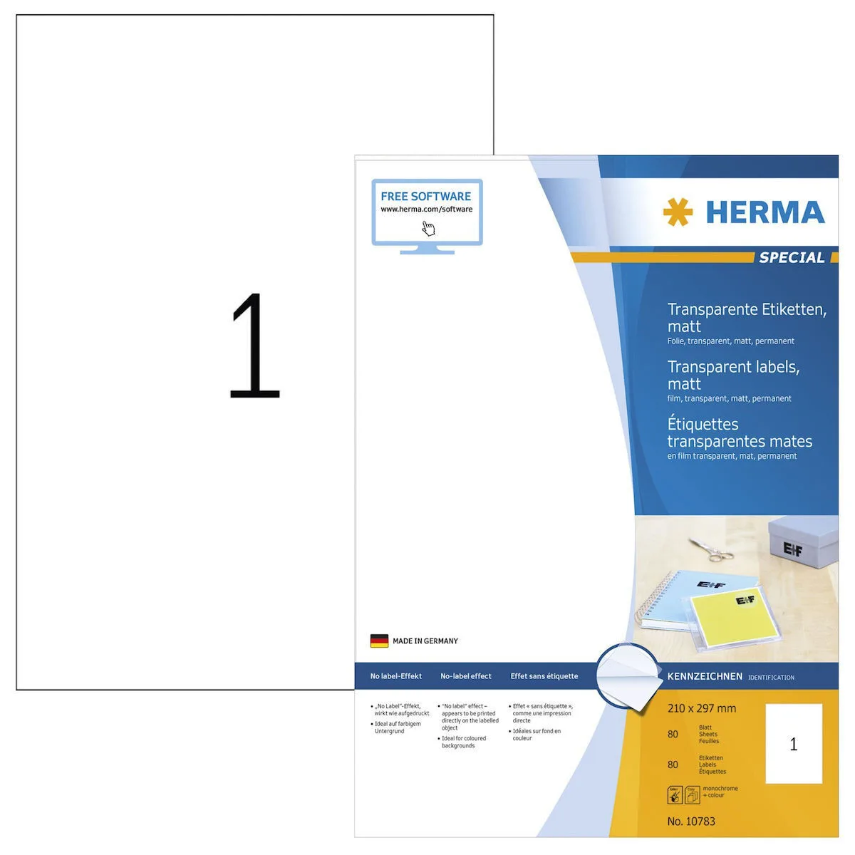 Herma 80 Αυτοκόλλητες Ετικέτες Α4 Ορθογώνιες 10783 210x297mm - Image 1