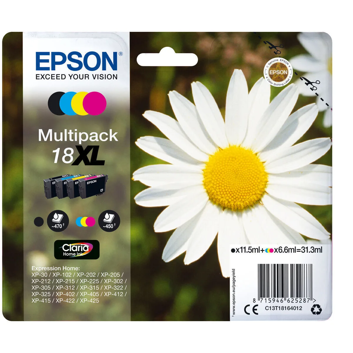 Epson 18XL Γνήσιο Πακέτο 4 Μελανιών Εκτυπωτή InkJet Πολλαπλό (Color) (C13T18164022) - Image 1