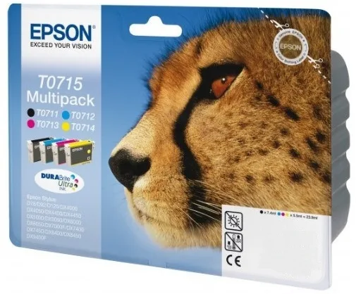 Epson T0715 Γνήσιο Πακέτο 4 Μελανιών Εκτυπωτή InkJet Μαύρο / Πολλαπλό (Color) (C13T07154022) - Image 1