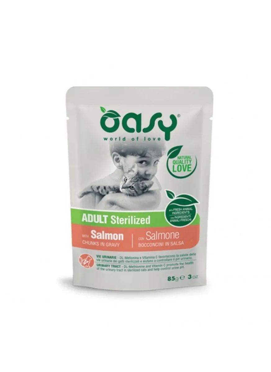 Oasy Adult Sterilised Υγρή Τροφή για Ενήλικες Γάτες σε Φακελάκι με Σολομό 85gr 1087 - Image 1
