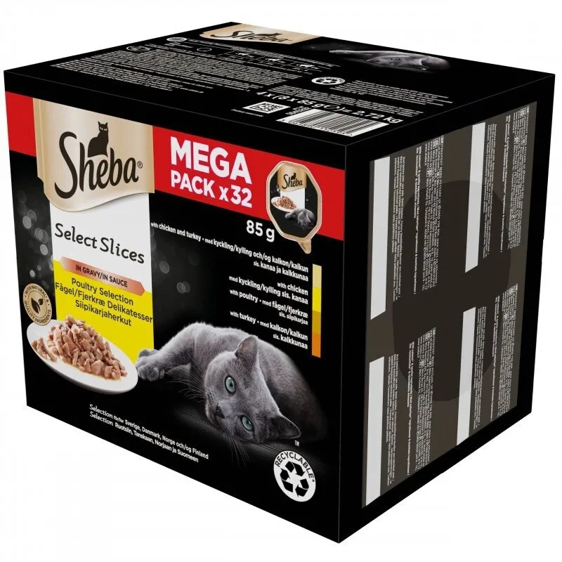 Sheba Select Slices Υγρή Τροφή για Ενήλικες Γάτες σε Φακελάκι με Γαλοπούλα, Κοτόπουλο και Πουλερικά χωρίς Γλουτένη 32x85gr 318533 - Image 1