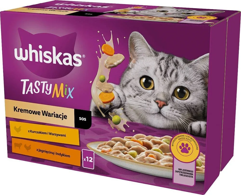 Whiskas Tasty Mix Υγρή Τροφή για Ενήλικες Γάτες σε Κονσέρβα με Βοδινό και Κοτόπουλο 12x85gr 318540 - Image 1