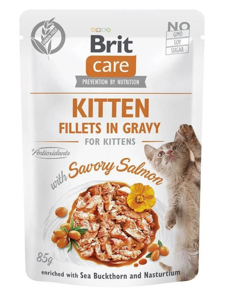 Brit Kitten Fillets in Gravy Υγρή Τροφή για Ανήλικες Γάτες σε Φακελάκι με Σολομό χωρίς Σιτηρά & Γλουτένη 85gr - Image 1